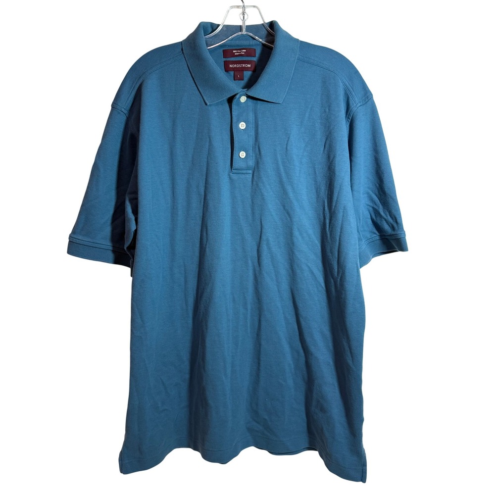 Nordstrom Men's Pima Cotton Polo Shirt Teal Blue Size Large‎ Short Sleeve